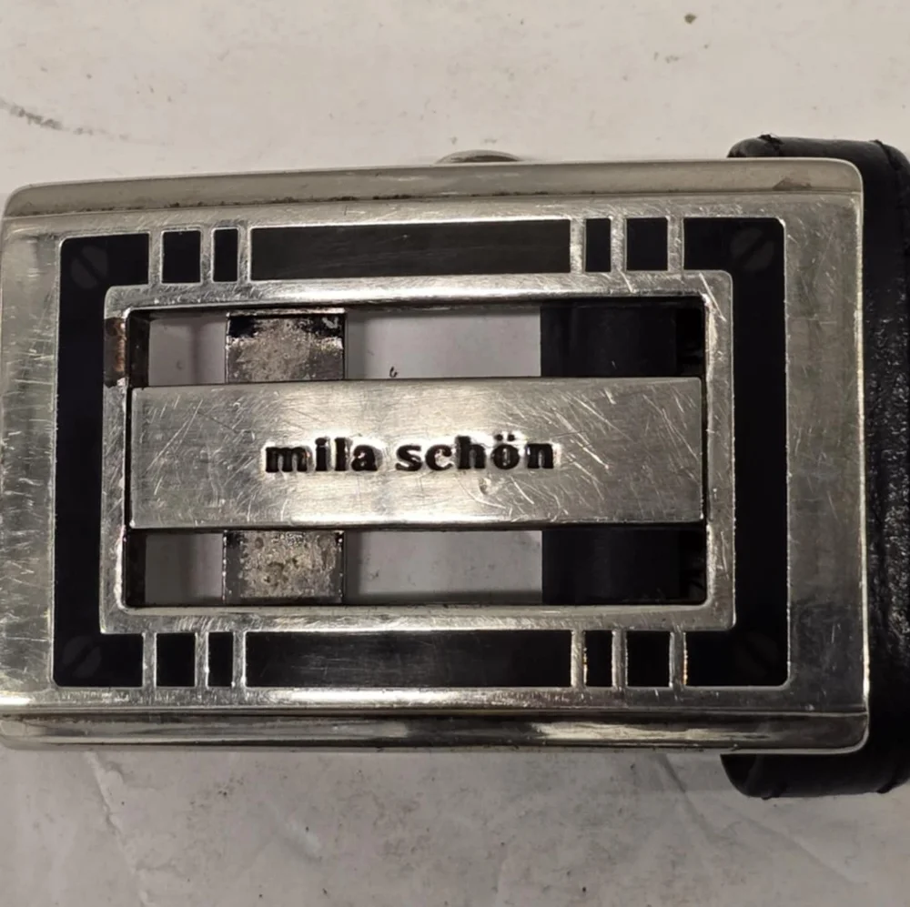 Mila Schon Black Leather‎ Silver Tone Buckle Belt